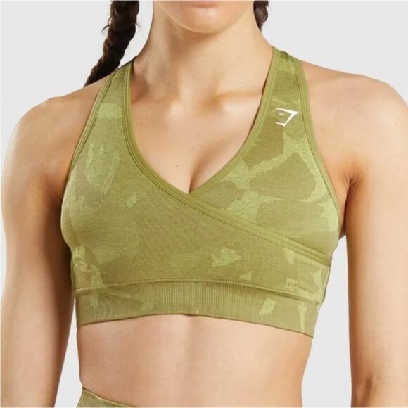 Gymshark Green Camo Adapt Seamless Sports Bra Size M - Picture 1 of 7